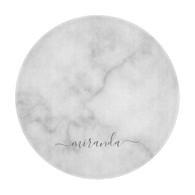 Modern Script Personalised Name White Marble Cutting Board (Front)