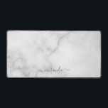 Modern Script Personalised Name White Marble Desk Mat<br><div class="desc">Modern Script Personalised Name White Marble Gift
featuring personalised name in grey modern script font style on white marble background.</div>