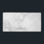 Modern Script Personalised Name White Marble Desk Mat<br><div class="desc">Modern Script Personalised Name White Marble Gift
featuring personalised name in grey modern script font style on white marble background.</div>