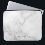 Modern Script Personalised Name White Marble Laptop Sleeve<br><div class="desc">Modern Script Personalised Name White Marble Gift
featuring personalised name in grey modern script font style on white marble background.</div>