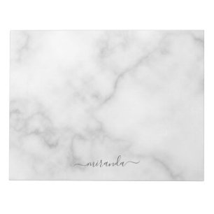 Modern Script Personalised Name White Marble Notepad