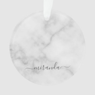 Modern Script Personalised Name White Marble Ornament