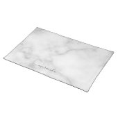 Modern Script Personalised Name White Marble Placemat (On Table)