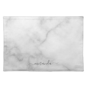 Modern Script Personalised Name White Marble Placemat