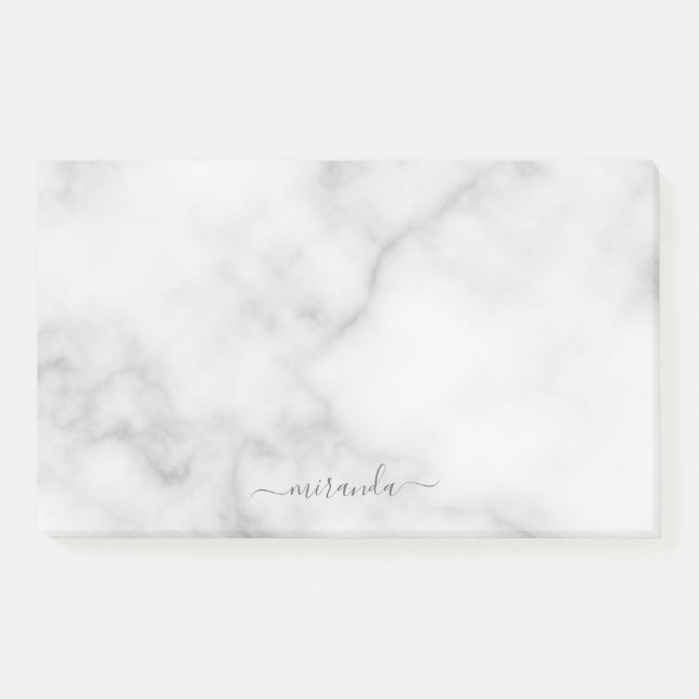 Modern Script Personalised Name White Marble Post-it Notes (Front)