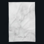 Modern Script Personalised Name White Marble Tea Towel<br><div class="desc">Modern Script Personalised Name White Marble Gift
featuring personalised name in grey modern script font style on white marble background.</div>