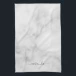 Modern Script Personalised Name White Marble Tea Towel<br><div class="desc">Modern Script Personalised Name White Marble Gift
featuring personalised name in grey modern script font style on white marble background.</div>