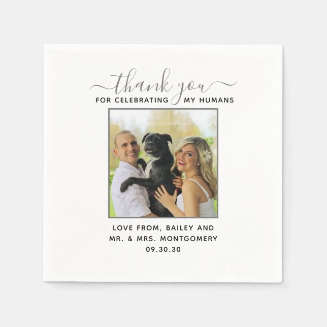 Modern Script Personalised Pet Wedding Photo Napkin (Front)