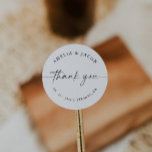 Modern Script Personalised Wedding Favour  Classic Round Sticker<br><div class="desc">This is an elegant, modern personalised sticker featuring a beautiful calligraphy font and minimalist design. Edit most* wording and all colours. // For matching items, please visit the "ALICE" collection in the Sincerely By Nicole Zazzle store. * If you like this design but don't see it available for something you...</div>