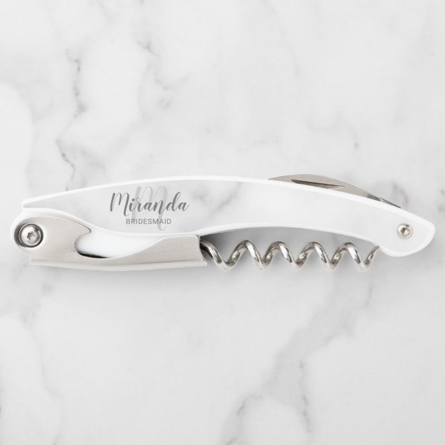 Modern Script Personalized Bridesmaid Corkscrew (Front)