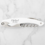 Modern Script Personalized Groomsman Corkscrew<br><div class="desc">Add a personal touch to your wedding with personalized groomsman gift. This design features personalized groomsman's name in grey modern script font style and monogram in light grey modern script font style as background with title in grey modern sans serif font style on white background. Also perfect for best man,...</div>