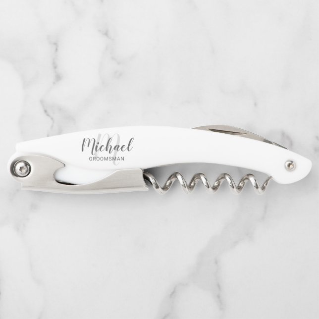 Modern Script Personalized Groomsman Corkscrew (Front)