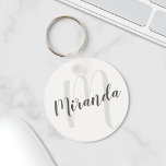 Modern Script Personalized Monogram and Name Key Ring<br><div class="desc">Personalized Monogram and Name Gift
featuring personalized name in gray modern script font style and monogram in light gray modern script font style as background
on white background.

Perfect as holiday gift,  family reunion favors,  thank you gift for bridesmaids and gift for any special occasions.</div>