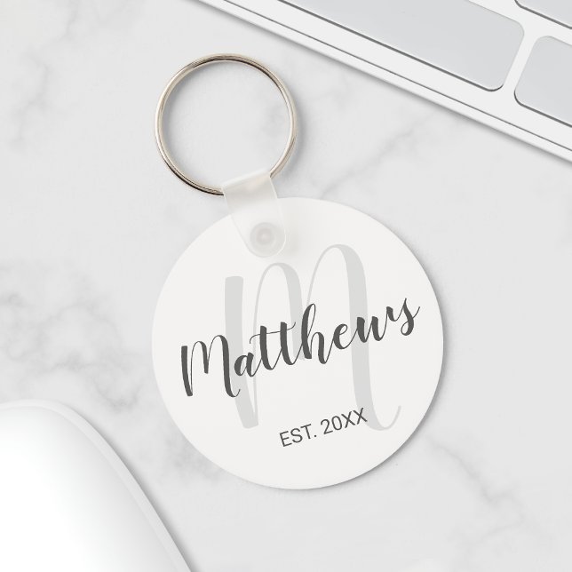 Modern Script Personalized Monogram & Family Name Key Ring (Creator Uploaded)