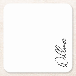 Modern Script Personalized Name Square Paper Coaster