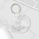 Modern Script Personalized Name White Marble Key Ring<br><div class="desc">Modern Script Personalized Name White Marble Gift
featuring personalized name in grey modern script font style on white marble background.

Perfect as holiday gift for her and gift for any special occasions.</div>