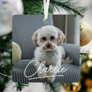 Modern Script Pet Photo Christmas Metal Tree Decoration