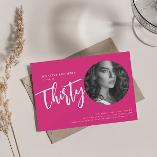 Modern Script Photo 30th Birthday Party Hot Pink  Invitation