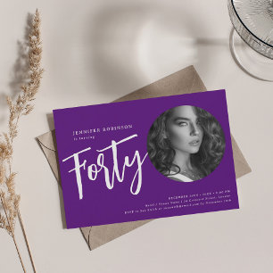 Modern Script Photo 40th Birthday Party Purple  Invitation