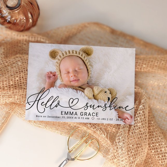 Modern Script Photo Baby Birth Announcement Card (Creator Uploaded)