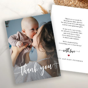 Modern script photo baby shower  thank you card