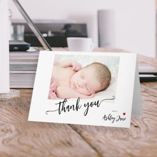 Modern script photo baby shower thank you note card