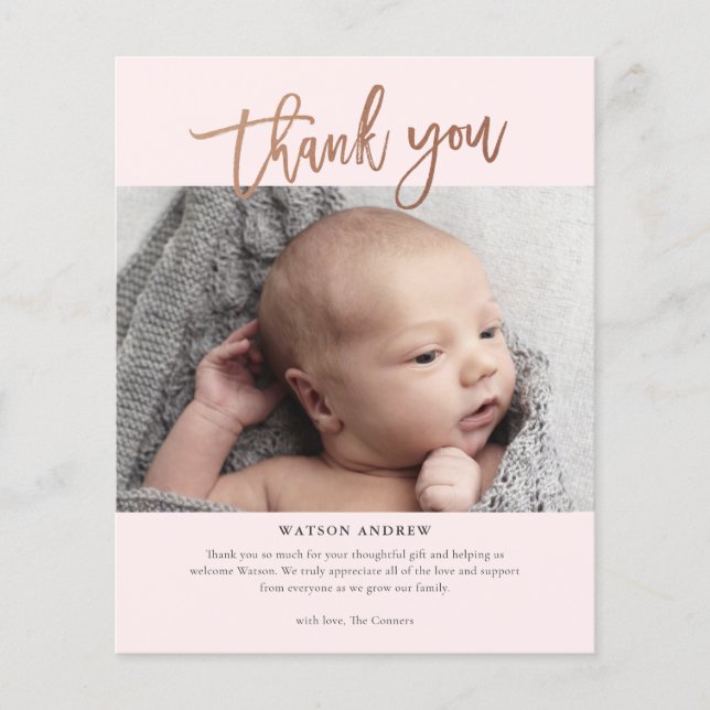 Modern Script Photo Baby Thank You Card (Front)