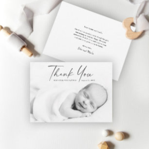 Modern Script Photo Baby  Thank You Card