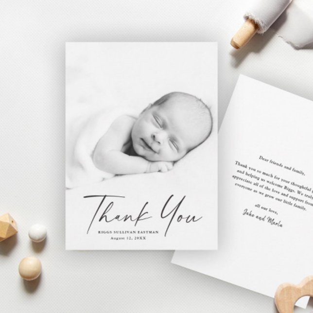 Modern Script Photo Baby Thank You Card (Creator Uploaded)