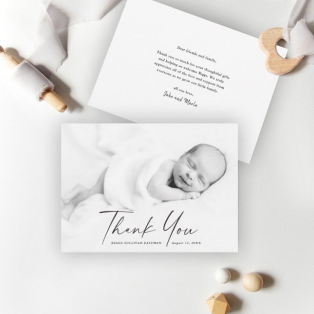 Modern Script Photo Baby Thank You Card (Creator Uploaded)