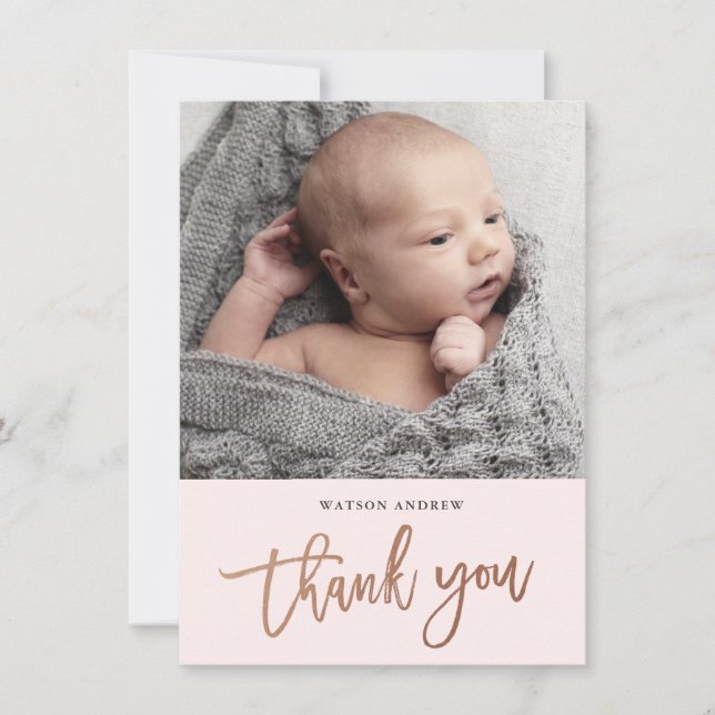 Modern Script Photo Baby Thank You Card (Front)