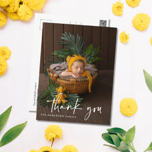 Modern Script Photo Baby Thank You Postcard
