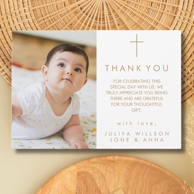 Modern Script  Photo Baptism Thank You  card (Creator Uploaded)