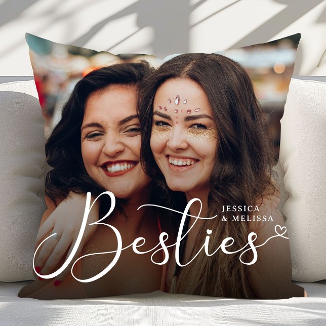 Modern Script Photo Besties Gift Cushion (Creator Uploaded)