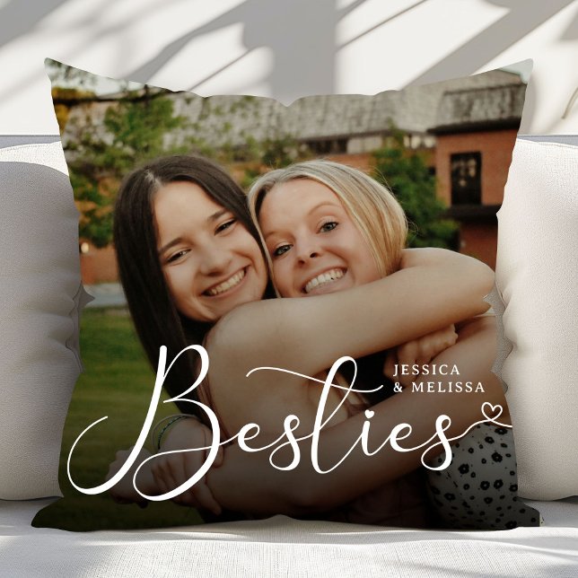 Modern Script Photo Besties Gift Cushion (Creator Uploaded)