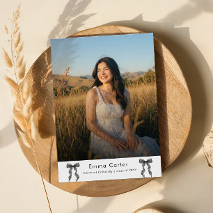 Modern Script Photo Black Bow Graduation Thank You Postcard