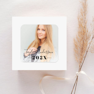 Modern Script Photo Black Class of 2026 Graduation Square Sticker