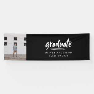 Modern script photo black white elegant graduation banner