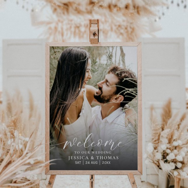 Modern Script Photo Black & White Wedding Sign (Creator Uploaded)