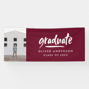 Modern script photo burgundy elegant graduation banner