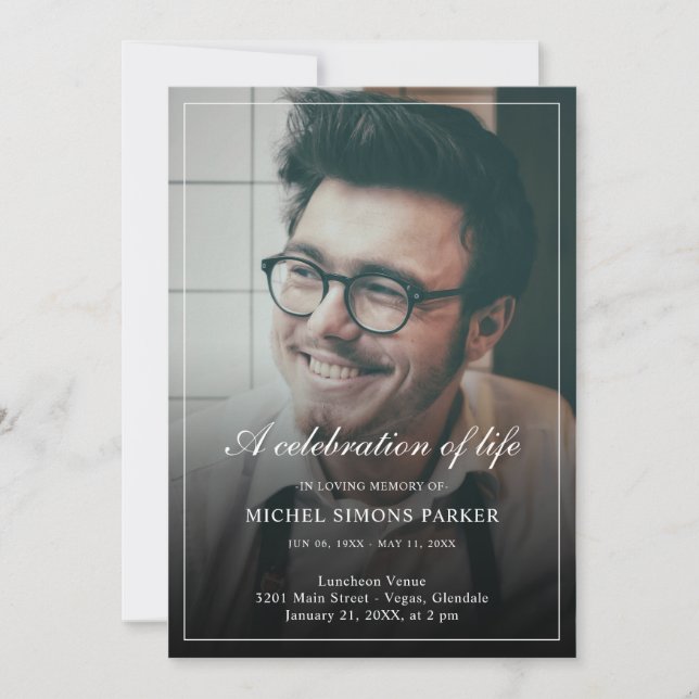 Modern Script Photo Celebration of Life Funeral Invitation (Front)