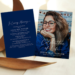Modern Script Photo Celebration of Life Funeral Invitation