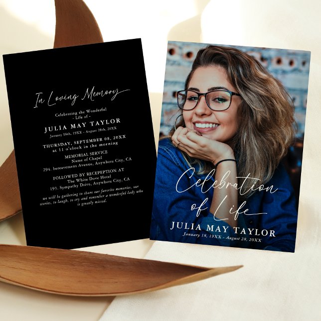 Modern Script Photo Celebration of Life Funeral Invitation (Creator Uploaded)