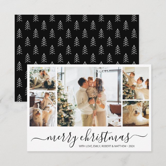 Modern Script Photo Collage Christmas Holiday Card (Front/Back)