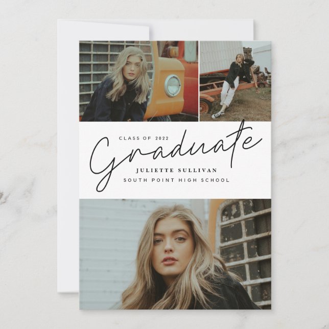 Modern Script Photo Collage Graduation Invitation  (Front)