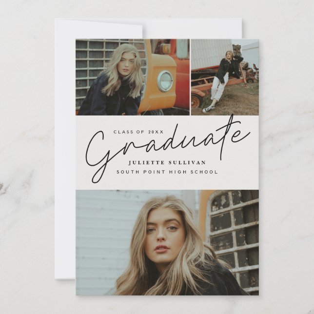 Modern Script  Photo Collage Graduation Party Invitation (Front)