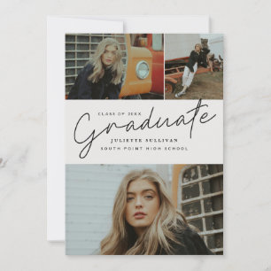 Modern Script Photo Collage Graduation Party Invitation
