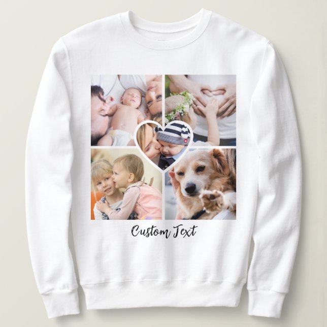 Modern Script Photo Collage Heart w/ Custom Text  Sweatshirt (Design Front)