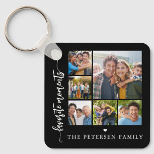 Modern script photo collage personalised black key ring