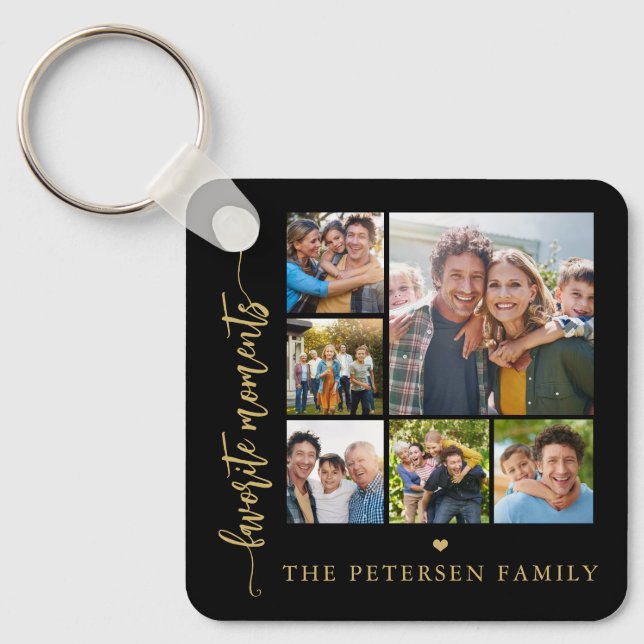Modern script photo collage personalised key ring (Front)